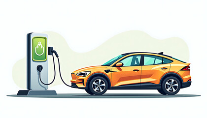 Electric car charging at a station in a modern style with a minimalist background