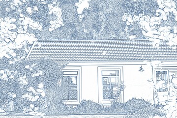 Pretty house with a blue and white filter