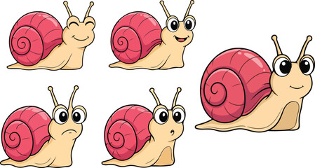 vector illustration of snail escargot cute simple funny cartoon mascot character cartoon with 5 poses