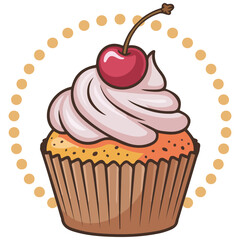 Cupcake with cherry on top vector isolated white background