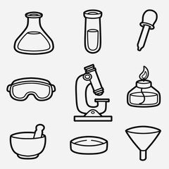 set of laboratory equipment with outline style good for symbol, icon, element design, coloring book, coloring page, etc