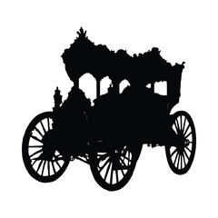 Fototapeta premium Black Silhouette Antique Horse Drawn Carriage vintage