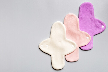 Eco-friendly reusable fabric women's pads. set of colorful bright reusable menstrual pads. zero...