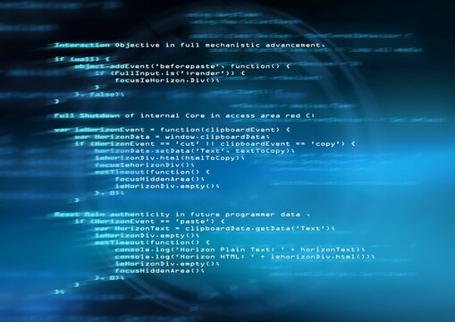 Clipboard code is floating on dark blue background, featuring glowing globe grid and light streaks