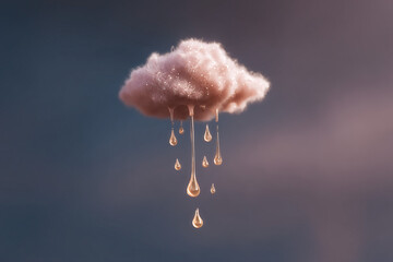 Dreamy cloud of fluff gently weeps, spilling golden honey drops in soft focus. A sweet and sorrowful moment, magical and ethereal.
