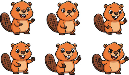 vector illustration of beaver otter cute simple funny cartoon mascot character cartoon with 6 poses 