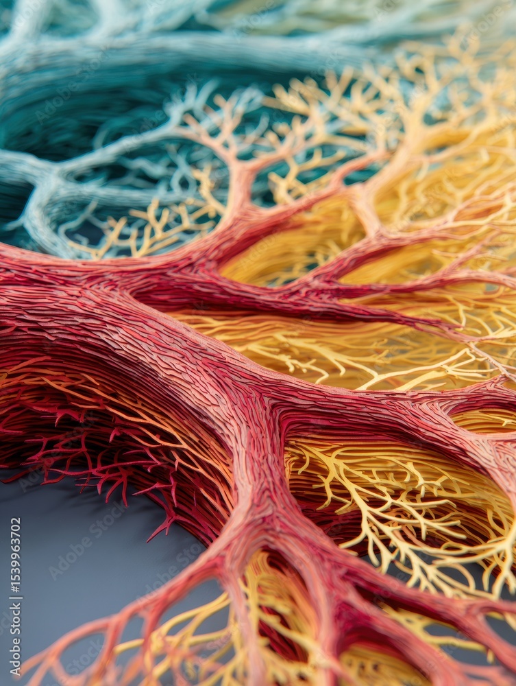 Poster Intricate Layered Paper Art Showcasing Nerves in Vibrant Colors With 3D Depth Resembling a Natural Structure