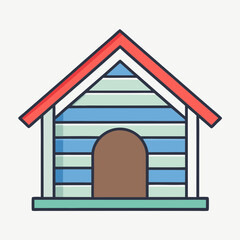 Illustration of a charming, cartoonish dog house with a red roof