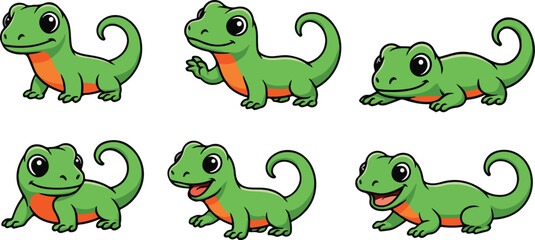 vector illustration of lizard gecko salamander reptile cute simple funny cartoon mascot character cartoon with 6 poses 02