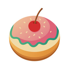 An Illustration of a delicious donut with pink frosting and cherry topping