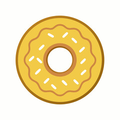 Simple cartoon donut with yellow frosting and white sprinkles illustration