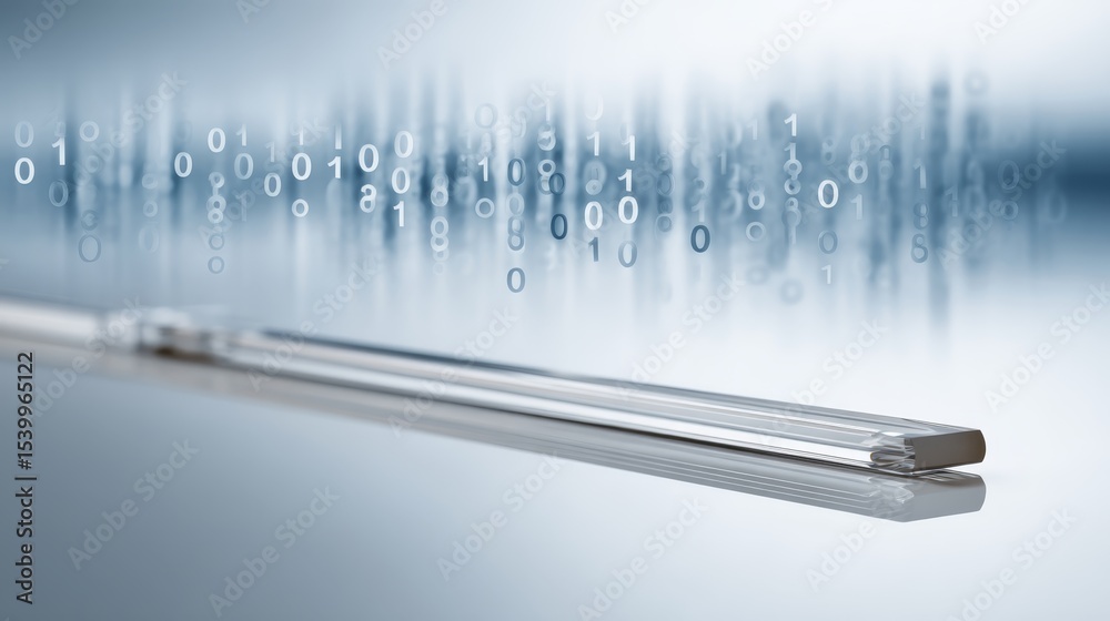 Aufkleber Modern metallic digital scale with cascading binary digits and cooltoned gradient background showcasing technology and innovation with copy space
