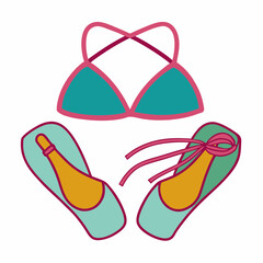 Summer time fun with a bikini top and matching sandals artwork