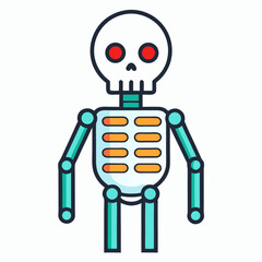 Colorful Cartoon Skeleton with Red Eyes on an Orange Background Illustration