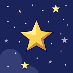 Obraz premium Stylized Cartoon Starry Night with Big Golden Star and Little Stars