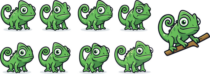 vector illustration of chameleon  vacillator lizzard reptile cute simple funny cartoon mascot character cartoon with 9 poses  © weng