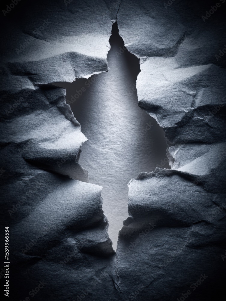 Poster torn paper revealing light in a dark setting creates a dramatic visual effect and evokes a sense of 