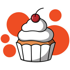 Chocolate cupcake with icing vector isolated white background