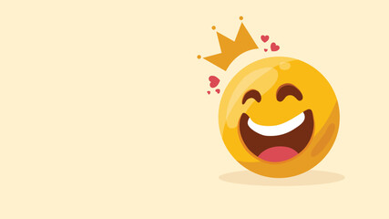 Smiling emoji with crown and hearts, blushing with happiness