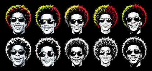 afro hair set, african man face, dreadlocks, afro hair vector, juneteenth vector