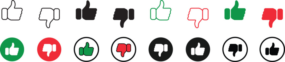 Set of Like, Dislike & l Thumbs up Icons , Feedback & Rating Symbol Set  in outline, green, black and red , vector illustration .  © Habiba Anika