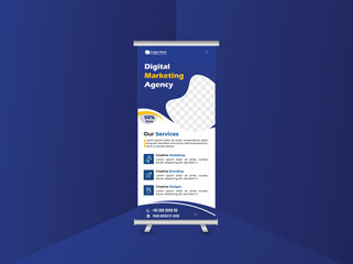 Modern Corporate Roll-Up Banner Design with Blue Accents and Business Layout for Digital marketing agency