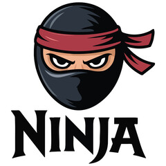 Ninja logo with angry face vector isolated white background