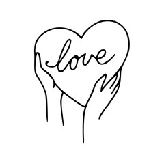 hands holding love heart line art