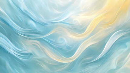 Fototapeta premium Swirling ribbons of pastel blue and yellow forming soft abstract waves over a textured canvas 