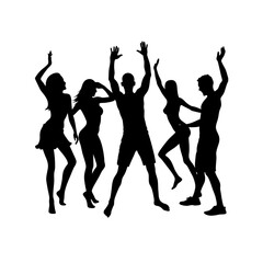 Fototapeta premium full body silhouette of friends dancing at beach p.svg