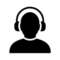 Silhouette Headphones Icon – Person Listening to Audio, Music, Podcast, or Call – Stream Sound, Headset Clipart, Audio Profile Vector Art