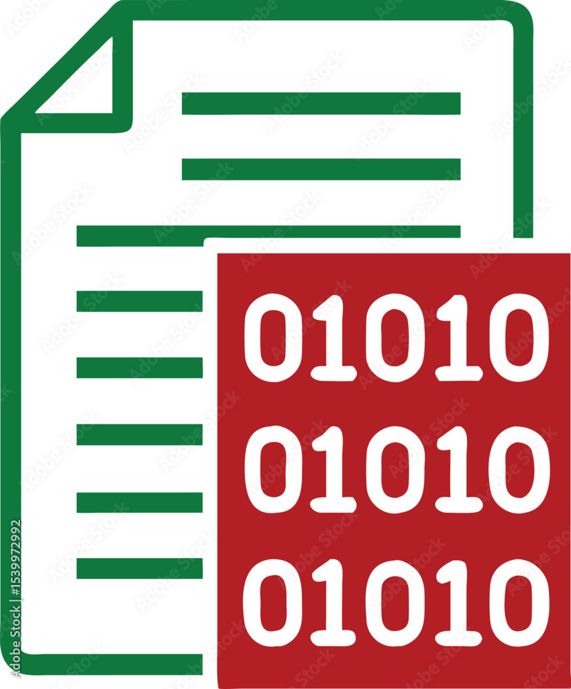 Poster binary data document icon depicting code artificial intelligence and technology