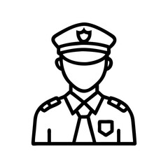 Police Officer Icon – Law Enforcement Symbol – Security Guard Line Graphic – Uniformed Authority Vector – Safety Personnel Illustration for Public Service UI