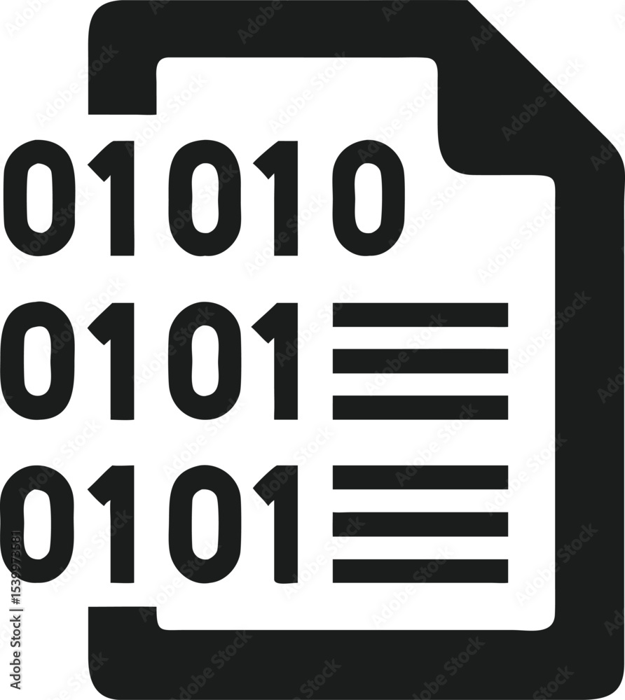 Poster silhouette design depicting a smart contract document with binary code symbol