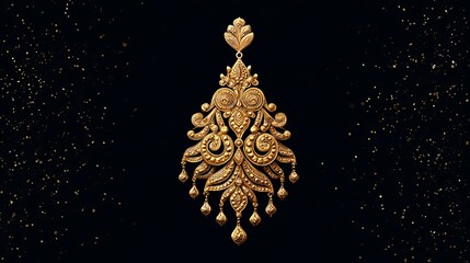 Elegant gold earring with intricate design isolated on transparent background