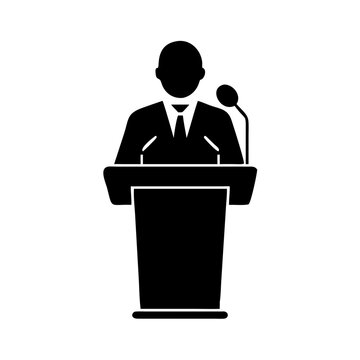 recommend clip art: Speaker at Podium Icon – Public Speaking Silhouette PNG, Politician or Presenter Illustration, Conference Speech Vector, Business Seminar Graphic