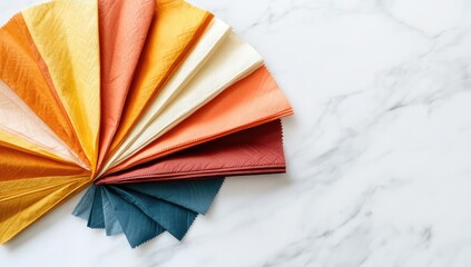 Fan of colorful papers on marble