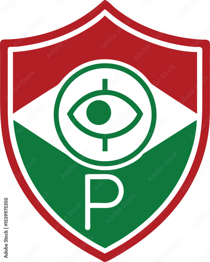 Poster abstract shield design with ai neural network and eye symbol on transparency