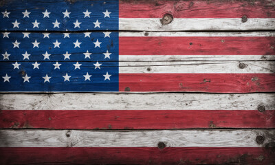 Close-up of Rustic American Flag Painted on Reclaimed Wood
