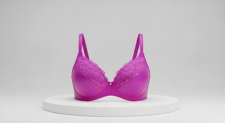 Fuchsia Bra with Lace Trim on White Display Stand | Fashionable Lingerie Product Shot for Ecommerce and Advertising