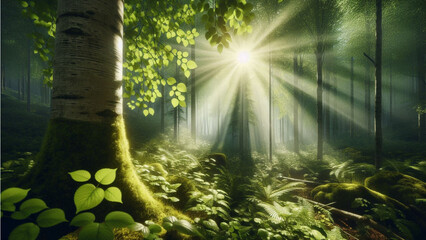 Obraz premium rays of light in the forest