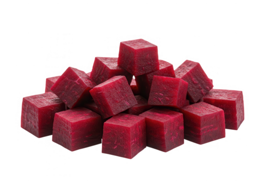 Pile of beetroot cubes isolated on transparent background