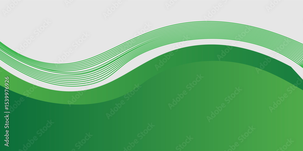 Poster green abstract background waves with geometric shapes gradient color for presentation design.vector 