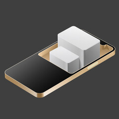 Isometric 3D illustration of a modern smartphone with a 3D Podium rising from the screen. 3D icon...