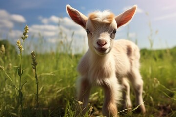 Fototapeta premium Baby farm animals grass livestock outdoors.