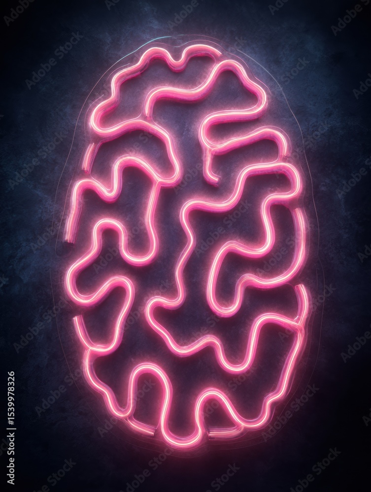 Poster Neon Brain Nerve Lights Illuminate Dark Texture Creating a Vibrant Visual Experience in an Artistic Display