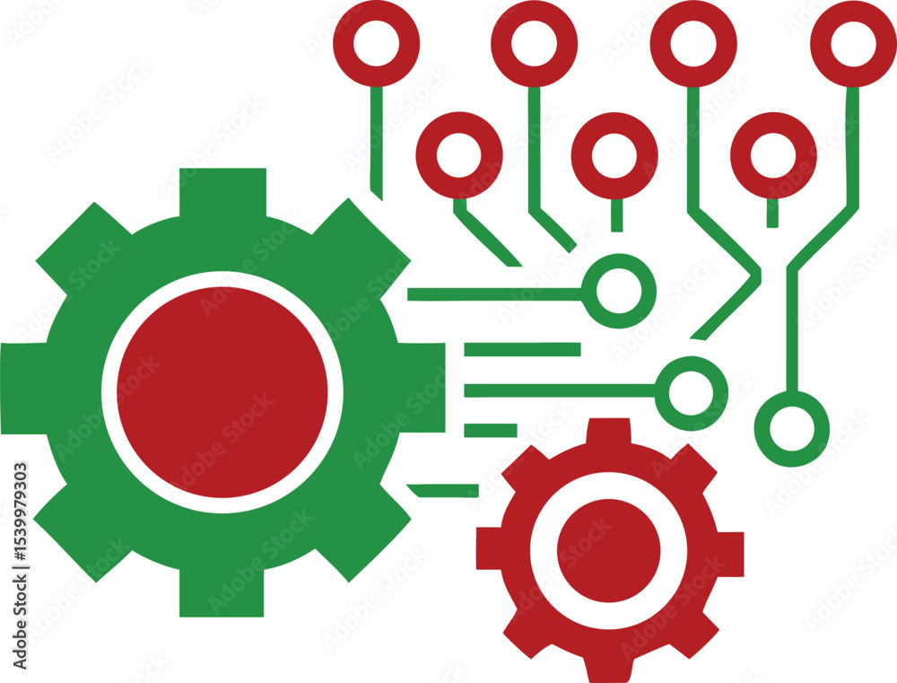 Poster artificial intelligence and engineering concepts featuring gears and circuitry visual