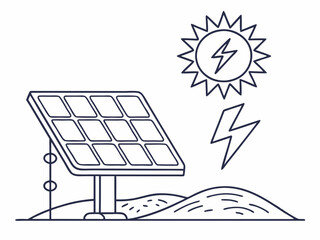 Creative Minimal Line Icon Of A Solar Panel With Sun And Li Icon