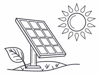 Fototapeta premium Minimalist Clean Line Art Icon Of A Solar Panel With Sun Ray Illustration