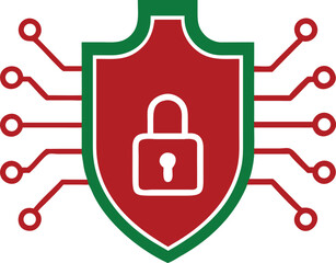 Digital shield with padlock representing secure technology and ai protection